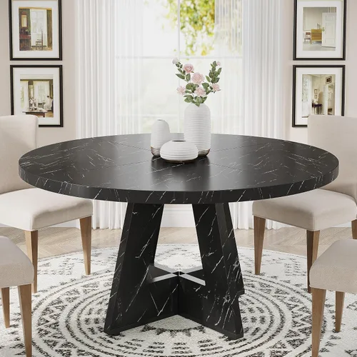 Vista 13 de Tribesigns Mesa de Comedor Redonda de 47 Pulgadas Mesa de Cocina de Madera para Comedor, Mesas de Dinner Room de 47" para 4-6, Muebles de Acento