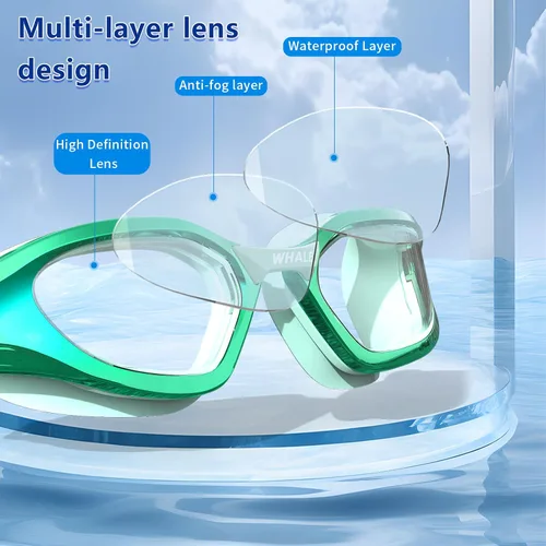 Vista 5 de Whale Gafas de natación para adultos, 100% UV y antivaho - Sello de silicona ultra suave para hombres y mujeres