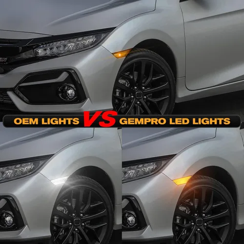 Vista 2 de Gempro Switchback - Luces LED laterales de repuesto secuenciales para Honda Civic 2016-2021, color blanco y ámbar dinámico para parachoques Lente