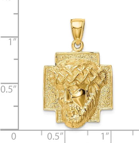 Vista 3 de Colgante de oro amarillo macizo de 14 k con cabeza de Jesús grande con corona emperador Rey Rey Reina Real