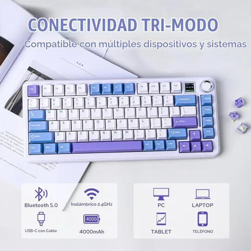 Vista 4 de EPOMAKER Cypher81 - Teclado mecánico para juegos con 75% gasket, con pantalla TFT y perilla, Tri-Mode (Type-C/BT/2.4G), intercambiable en caliente
