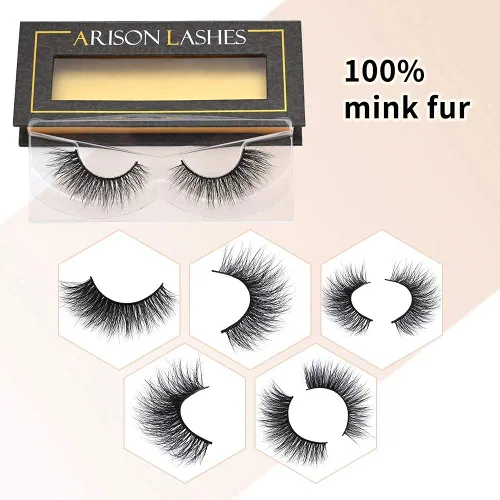 Vista 3 de Pestañas de visón Arison, pestañas de visón 3D, pestañas postizas, aspecto natural, largas y suaves y esponjosas, tiras reutilizables hechas a mano