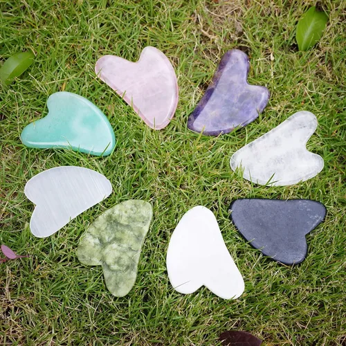 Vista 5 de Auténticas piedras de jade Gua Sha de propiedad asiática, herramienta facial GuaSha, masaje corporal facial, terapia de acupuntura, tratamiento