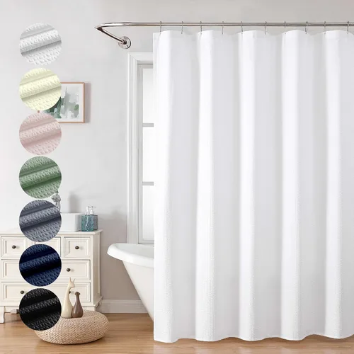 Vista 9 de OVZME Cortina de ducha de tela Berry Stall de 36 x 72 pulgadas, suave y gofre, pequeña cortina de ducha negra para baño con textura para un