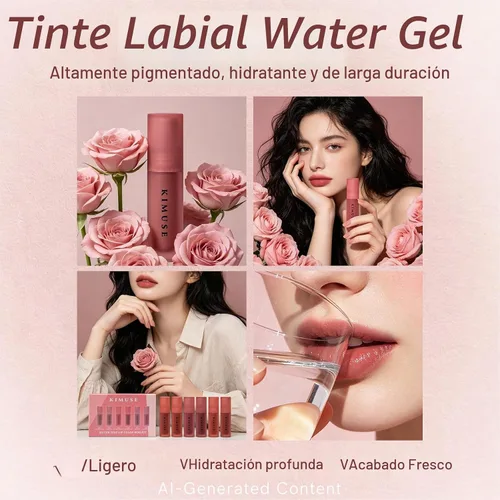 Vista 2 de KIMUSE Set de tinte labial de gel de agua, 6 colores, tintes de labios