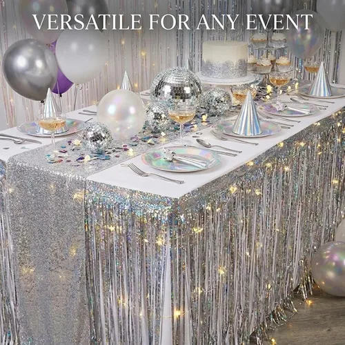 Vista 3 de Anderson's - Flecos holográficos plateados, 15 pulgadas x 10 pies, ribete decorativo brillante para flotadores, fiestas, mesas, techos, puertas