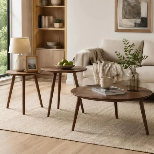 Vista 18 de Mesa de centro ovalada pequeña, de 33.5 pulgadas, mesa de centro moderna de mediados de siglo para sala de estar, mesa auxiliar 100% madera de roble