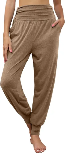Vista 2 de Locoowai Paquete de 2 pantalones deportivos de yoga para mujer, cómodos pantalones deportivos con bolsillos, casuales, holgados, cómodos, de cintura