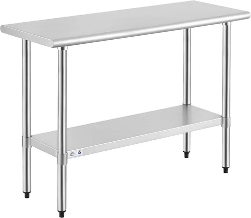 Vista 48 de ROCKPOINT Mesa de acero inoxidable para preparación y trabajo, 14x24 pulgadas; mesa de cocina comercial de metal NSF resistente con estante inferior