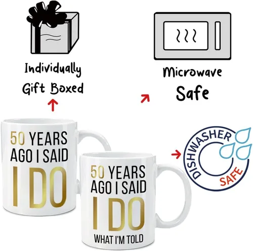 Vista 4 de Dnuiyses Novedoso juego de tazas de hace 50 años, regalos de aniversario de boda para parejas, 50 Years Ago I Said I Do Wedding Anniversary Cup