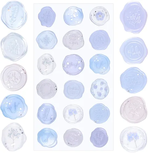 Vista 12 de Calcomanías de sello de cera ámbar transparente, 54 piezas de sellos de sobres con temática floral, calcomanías adhesivas para Navidad, invitaciones