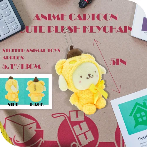 Vista 6 de Bonito llavero de peluche de dibujos animados de 4.5 pulgadas, colgante de animal de peluche kawaii, adecuado para mochilas, bolsas y automóviles