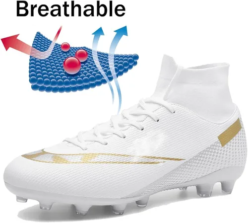 Vista 4 de Aiqzsh Tacos de fútbol para niños y niñas, zapatos de fútbol atléticos antideslizantes para exteriores e interiores