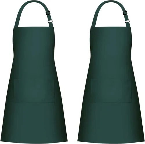 Vista 14 de Jubatus Paquete de 2 delantales 100% algodón con 2 bolsillos para cocinar, cocinero, delantal ajustable para mujeres y hombres, color beige