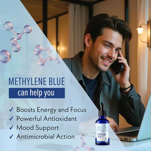 Vista 4 de Azul de metileno grado farmacéutico 2oz – USP grado 1% solución, suplemento de salud cerebral probado por terceros azul de metileno para humanos