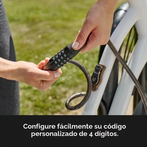 Vista 2 de Master Lock - Bloqueo negro para bicicleta, bloqueo de cable de metal tiene un revestimiento de vinilo resistente a la intemperie para mayor