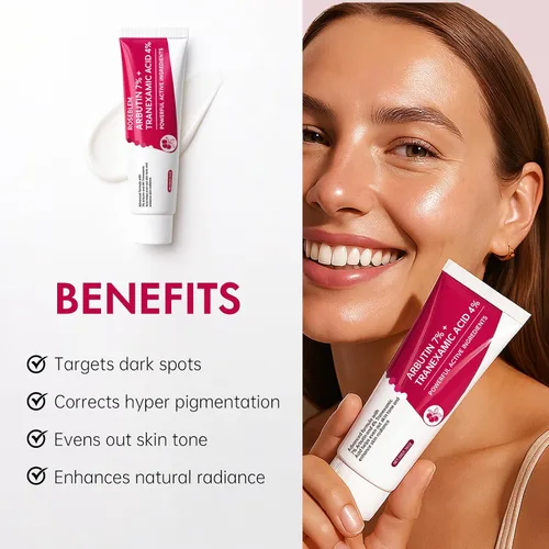 Vista 3 de Arbutin 7% + ácido tranexámico 4% crema facial para manchas oscuras y tono de piel desigual - Hidratante, no irritante, segura para pieles