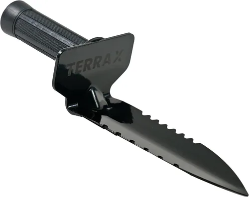 Vista 5 de TerraX Master Digger - Pala con mango en T de raíz/césped de 34 pulgadas y excavadora de mano de doble dentada con funda para cinturón, paisajismo