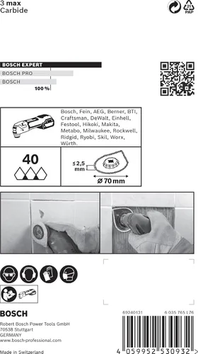 Vista 4 de Bosch 1 x Expert 3 max AVZ 70 RT4 placas de lechada (para mortero, mortero, Ø 2.756 in, accesorio profesional multiherramienta)