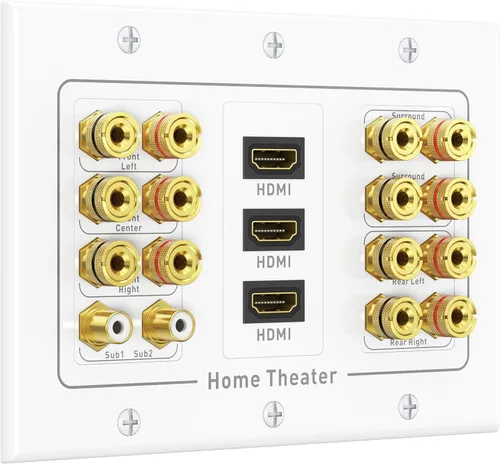 Vista 13 de Cable Matters Paquete de 2 placas de pared de alambre para altavoz, placa de pared de altavoz chapada en oro con poste de encuadernación de enchufe