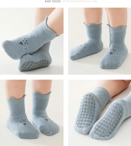 Vista 5 de Calcetines antideslizantes para bebés y niños pequeños con agarres, calcetines de dibujos animados para niñas y niños recién nacidos, 5 pares