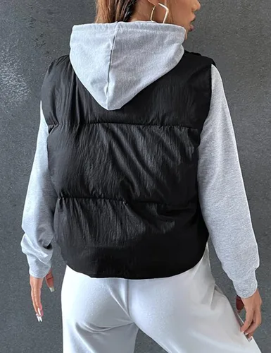 Vista 5 de Zhiyouni Chaleco acolchado ligero sin mangas con cuello alto corto acolchado