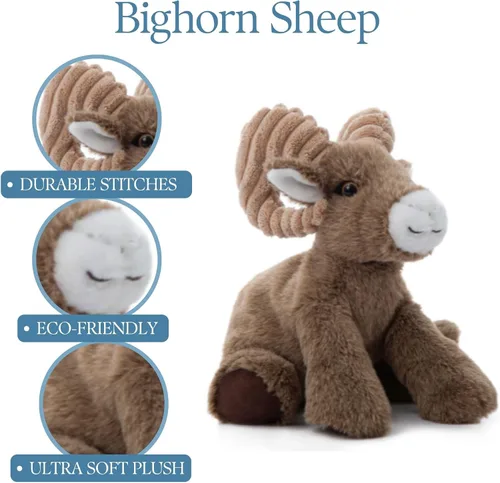 Vista 9 de The Petting Zoo Peluche de oveja de cuerno grande, regalos para niños, animales salvajes de la vida silvestre, juguete de peluche de oveja de 9
