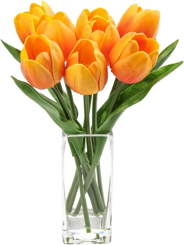 Vista 9 de Briful Flores Artificiales Flor de Tulipán Artificial Blanca en Jarrón Transparente, Arreglo de Tulipanes de Espuma de Tacto Real Adecuado