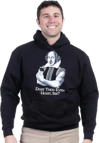 Vista 2 de Ann Arbor T-shirt Co. Dost Thou Even Hoist Sir? Funny Workout Weight Lifting Lifter Gym Hooded Sweatshirt Hoody