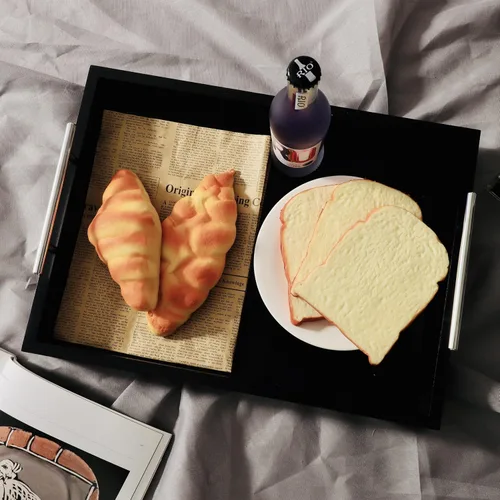 Vista 3 de JJSQYLAN Bandeja de madera para servir con asas, bandeja rectangular de desayuno para mesa de café, bandeja otomana decorativa de 16 x 12 pulgadas