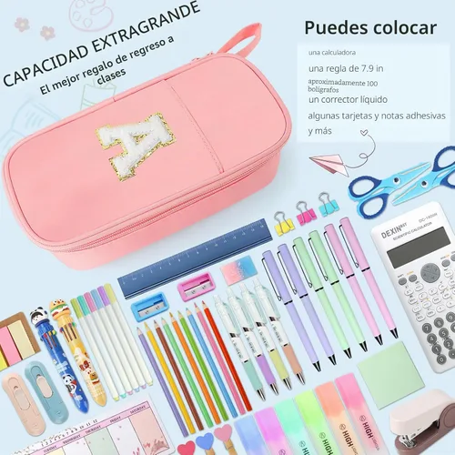 Vista 6 de Estuche Grande para Lápices, Bolsa de Lápices de Gran Capacidad, Bolsa de Lápices Personalizada con Inicial con Cremallera Suave, Múltiples Azul