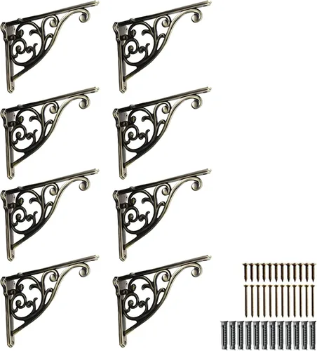 Vista 69 de Soportes de estante de 4 pulgadas, paquete de 4 soportes de pared de latón antiguo de alta resistencia, estantes decorativos de cocina victoriana