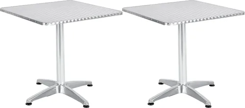 Vista 14 de BTEXPERT Mesa cuadrada de restaurante para interiores y exteriores, 23.75 pulgadas, muebles de aluminio plateado de acero inoxidable con base
