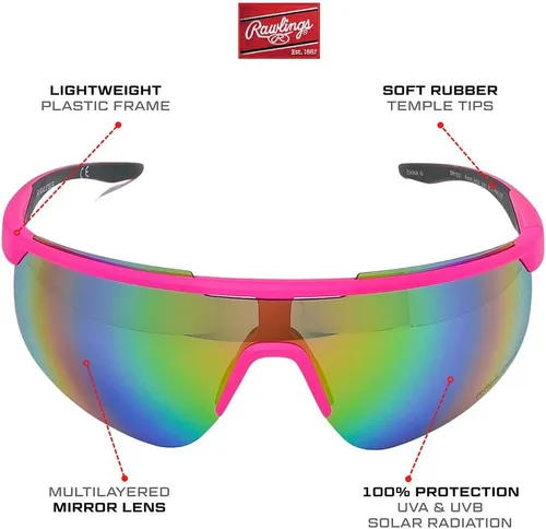 Vista 2 de Rawlings Gafas de sol retro Vaporwave Baseball Shield Neon Pink Sunset