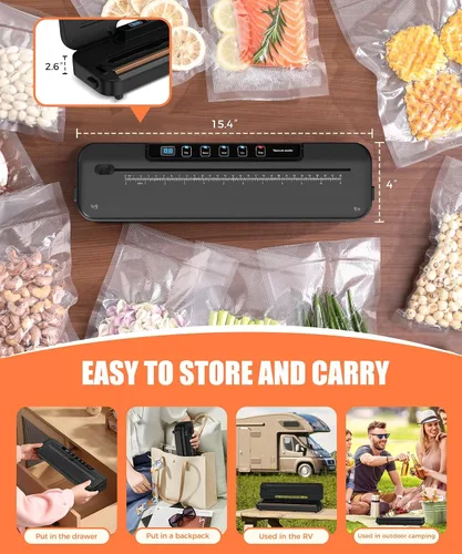Vista 4 de Máquina selladora al vacío de 75 kpa - Sellador de alimentos compacto 6 en 1 con temporizador digital de cuenta regresiva, hoja deslizante externa