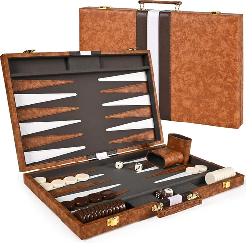 Vista 8 de ropoda Juego de mesa Backgammon (11 pulgadas) para adultos y niños, juego de estrategia de tablero clásico, juego de backgammon portátil y de viaje