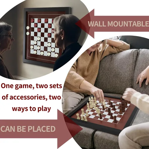 Vista 3 de Juegos de mesa montados en la pared, juego de damas clásicos, estrategia y juegos divertidos, decoración artística para el hogar, juego de mesa