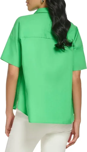 Vista 3 de Calvin Klein Blusa de manga corta con botones de popelina para mujer