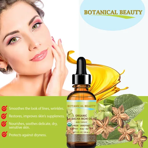 Vista 5 de Botanical Beauty Aceite orgánico de sacha inchi, 100% natural, puro, sin diluir, virgen, sin refinar, prensado en frío, aceite orgánico certificado