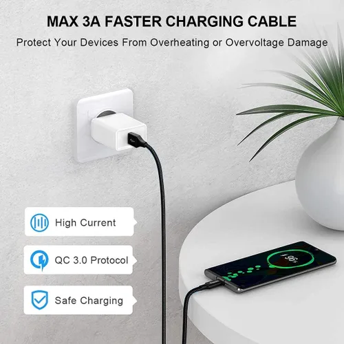 Vista 3 de etguuds Cable USB a USB C de 2 pies, paquete de 2 cables de carga USB A a tipo C de carga rápida para Samsung Galaxy A17 A16 A15 A26 A36 A56, S25