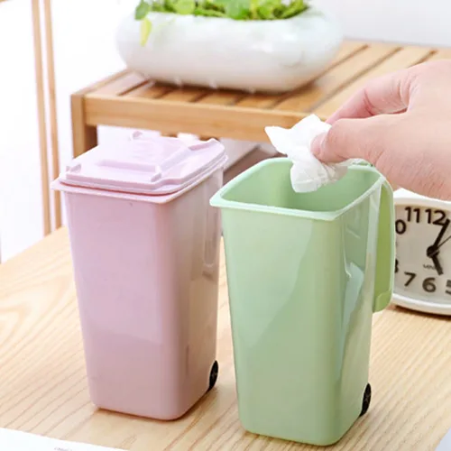 Vista 3 de STOBAZA 2 botes de basura pequeños para interior de compost, para lápices, mini bote de basura con tapa, cubos de plástico para dormitorio, pequeños