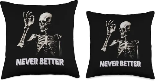 Vista 3 de Never Better Funny Skeleton For Helloween Costume Men Women Throw Pillow