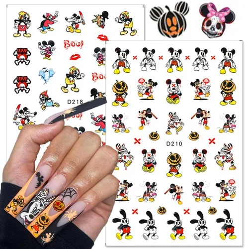 Vista 4 de 8 hojas de calcomanías de uñas de Halloween autoadhesivas 3D para Halloween, góticas, decoración de uñas, suministros de arte de uñas divertidas