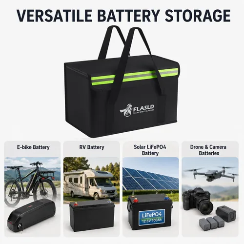 Vista 4 de FLASLD Large Fireproof Lipo Bag for 100Ah Lithium Battery Storage and Charging, 14 x 7.8 x 9.5in Waterproof Box for Documents and Valuables 14 x 7.8