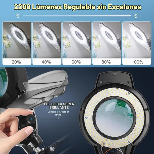 Vista 2 de KIRKAS Lámpara de pie con aumento de 2,200 lúmenes para esteticista, lente de cristal real de 12 aumentos con base rodante de 5 ruedas, soporte