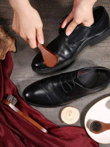 Vista 3 de Juego de 3 cepillos para pulir zapatos de crin de caballo de cuero, botas de cuidado limpio y aplicadores