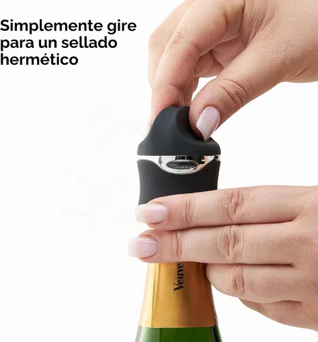 Vista 6 de Metrokane sellador de terciopelo para champán y vino, Negro Airtight Leak Proof Bottle Stopper for Preserving Freshness & Carbonation, Reusable