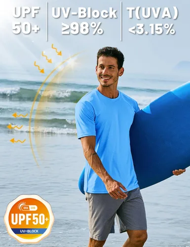 Vista 2 de TACVASEN Camisetas de natación para hombre, camiseta de protección contra erupciones SPF de manga corta, UPF 50, de secado rápido, ligera