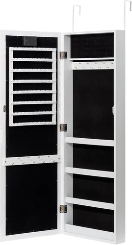 Vista 7 de HollyHOME Armario de joyería con espejo de longitud completa montaje en pared pantalla táctil inteligente luz LED espejo organizador de gabinete