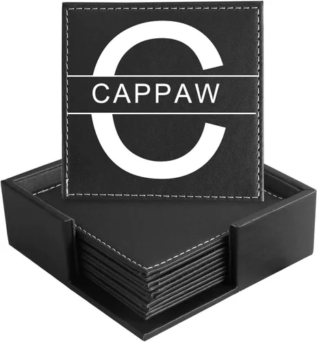 Vista 7 de Posavasos de cuero personalizados para bebidas, juego de 6 posavasos de café personalizados, posavasos personalizados con monograma grabado, regalos